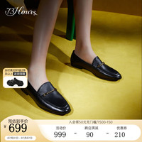 73Hours【倪妮同款】女鞋奶酪包春秋一脚蹬平底单鞋通勤乐福鞋女 黑色 34