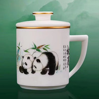 陶艺公社(Taoidea)办公杯 羊脂玉瓷熊猫文创茶水分离高端家用会议室陶瓷茶杯马克杯 素烧羊脂玉瓷礼盒套装