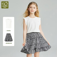 拉比（Labi Baby）童装女童套装儿童夏季可爱无袖背心休闲格子半裙两件套 白色 120