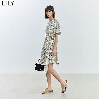 LILY【专柜甄选】2024夏女装设计感复古泡泡袖中长款连衣裙女 703米色 XS