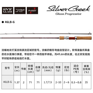 达亿瓦银溪路亚竿SILVER CREEK GLASS近海水船海钓远投微物溪流鳟鱼钓竿 1.37m 46LB-G软调/枪柄2节/