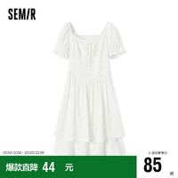 森马(Semir)连衣裙女设计感绑带木耳边2023夏法式方领短裙宫廷风107423114048