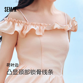 森马（Semir）连衣裙女修身荷叶边甜美风慵懒2024夏季小飞袖中长裙107424114043