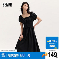 森马（Semir）连衣裙女温柔气质白月光2024夏季法式方领收腰中长裙107424114036 黑色90001