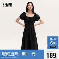 森马（Semir）连衣裙女温柔气质白月光2024夏季法式方领收腰中长裙107424114036 黑色90001 L