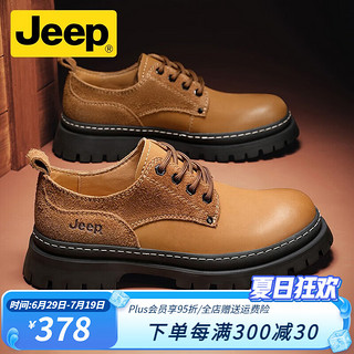 Jeep 吉普 男鞋英伦风工装鞋2024新款秋季商务休闲皮鞋青年潮男士马丁鞋 焦棕 39 （标准运动鞋码）