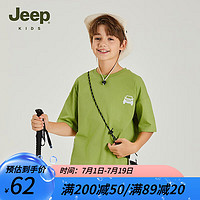 Jeep儿童速干衣短袖T恤2024夏季夏款男童装女中大童休闲上衣 1312橄榄绿 140cm 【身高135-145】