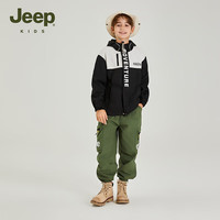Jeep儿童童装外套男女中大童装春秋季款防风外套上衣 黑色 160 