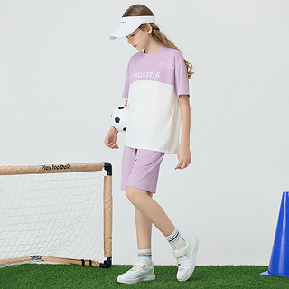 Kappa Kids卡帕女童运动套装2024夏季中大童训练服速干儿童短袖短裤 浅紫色 薄款  150