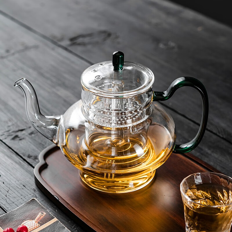 禾器·炫彩茶具煮茶壶养生壶煮茶器蒸茶家用泡茶壶高硼硅耐热加厚玻璃烧水壶 宫灯壶(墨绿色) 930ml