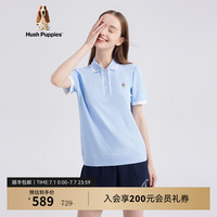 Hush Puppies暇步士女装夏纯棉透气美式多彩Polo领短袖 116淡蓝 S