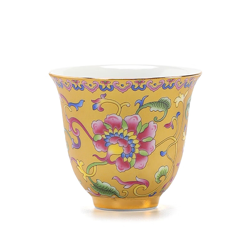 午间 国潮风陶瓷茶杯家用主人杯单杯小号珐琅彩品茗杯功夫茶具茶盏单个 锦绣东方 珐琅彩-撇口杯（琥珀黄）