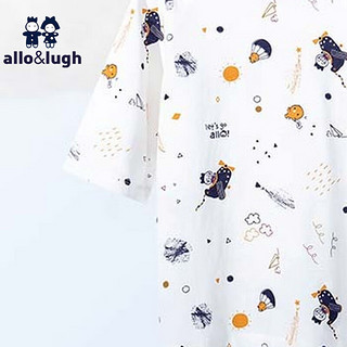allo&lugh阿路和如童装夏季男童女童短款家居服套装纯棉两件套宽松 白色 120cm