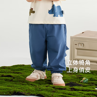JELLYBABY男童短袖套装夏季儿童恐龙衣服夏装抗菌男宝宝休闲童装幼童两件套 杏色 120CM