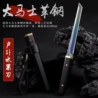 创木工房水果刀大马士革钢小刀家用削皮刀瓜果刀切肉牛排刀便携多功能刀 典藏款-彩钛大马士革小刀