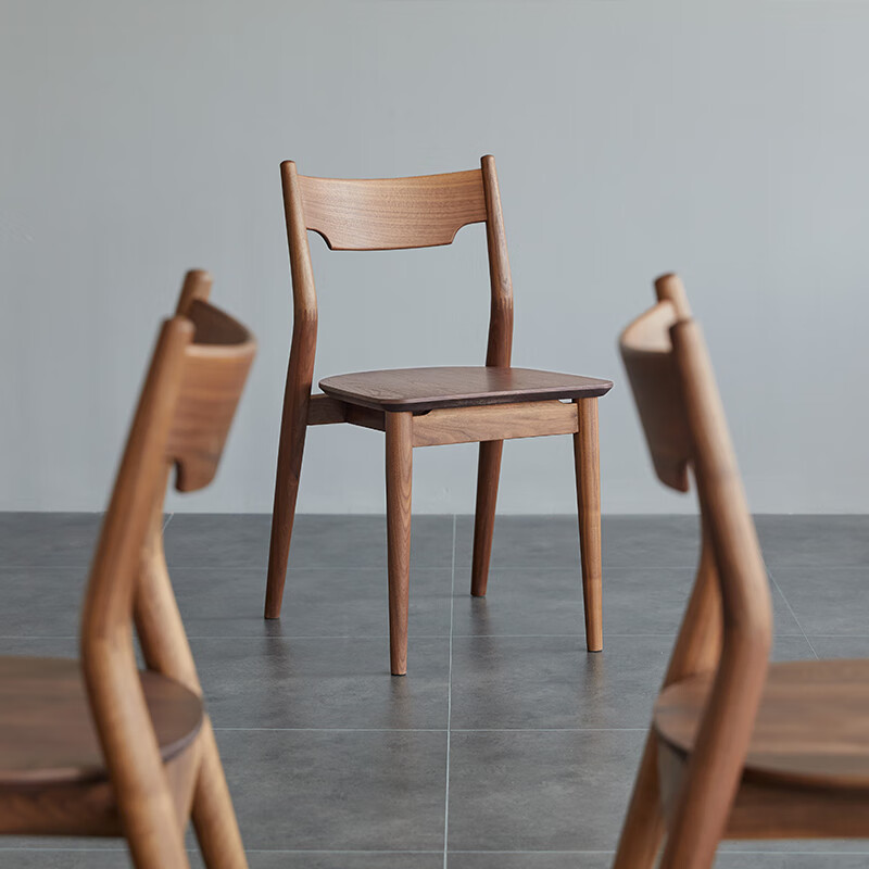 朴愫木作 PUSU FURNITURE餐椅家用黑胡桃实木椅子现代简约餐桌椅餐厅靠背椅轻奢书桌椅 黑胡桃木1把丨