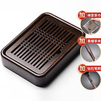 尚言坊茶盘储水式小型实木茶台家用 中式旅行茶具托盘 4黑檀木小盛水茶盘+三大配件 9黑檀木小盛水茶盘+三大配件