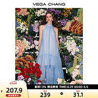 VEGA CHANGVEGA CHANG挂脖连衣裙女2024年夏季新款优雅气质显瘦A字拼接长裙 冰川蓝