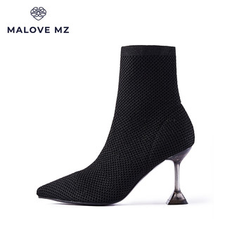 MALOVE MZ女鞋尖头细高跟网织镂空时装弹力靴时尚高跟鞋
