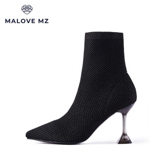 MALOVE MZ女鞋尖头细高跟网织镂空时装弹力靴时尚高跟鞋