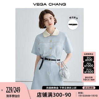 VEGA CHANG法式茶歇连衣裙女2024夏季高级感气质小个子显瘦赫本风长裙子 baby蓝（短款） XL