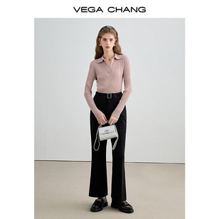 VEGA CHANG长袖针织衫女装休闲时尚polo领打底衫上衣 藕粉色 均码