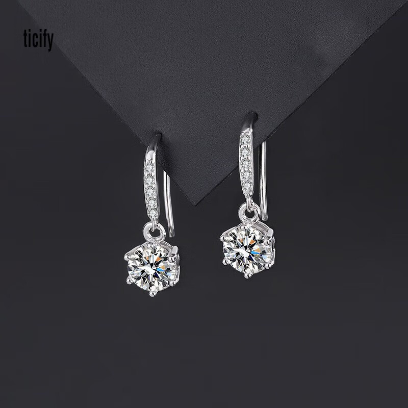 ticify999银六爪锆石耳环女秋季时尚耳钩日韩ins冷淡风耳坠耳饰品 银色 足银