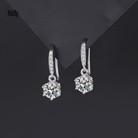 ticify999银六爪锆石耳环女秋季时尚耳钩日韩ins冷淡风耳坠耳饰品 银色 足银