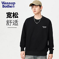 WASSUP BOTHE 卫衣男春季简约圆领套头长袖T恤百搭男上衣打底衫男 黑色 3XL  3XL（155-170斤）