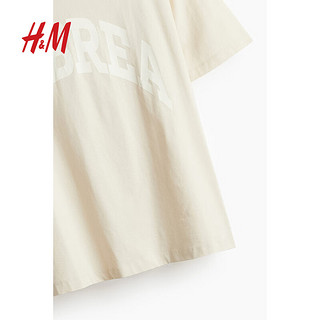 H&M男装2024夏季圆领棉质宽松版印花T恤1227157 米色/La Brea 165/84