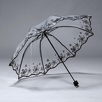 透明雨伞女折叠加厚ins可爱三折小清新白色塑料的全自动开网红伞