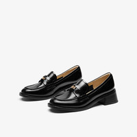 明星同款73hours女鞋风笛乐章2024春夏金币乐福鞋粗跟小皮鞋 黑色 39