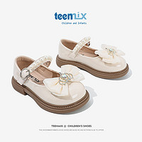 天美意（TEENMIX）天美意童鞋女童小皮鞋黑色宝宝单鞋子儿童公主鞋大童 米色 35码