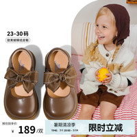 YeeHoO英氏童鞋儿童皮鞋2024秋新款透气休闲蝴蝶结女童公主鞋软底宝宝小皮鞋