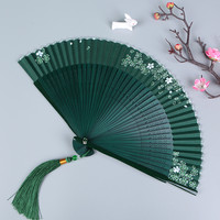 女式扇子古风夏天随身携带中国风折扇流苏竹子扇扇面手绘镂空