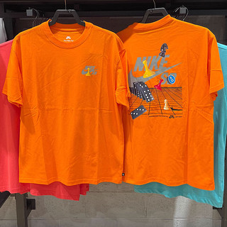 NIKE 耐克 短袖T恤男士夏季运动服宽松透气休闲圆领衫上衣FB9806 FJ1136-803亮橙色 M