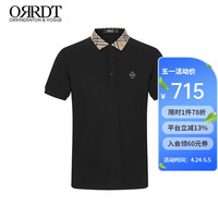 ORRDT澳林丹顿细珠地POLO衫轻奢男装春夏格纹领绅士休闲t恤男 黑色 54