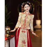 秀禾世家秀禾服婚服2024高档出嫁衣香槟色重工礼服中式出阁服金色秀禾 N-687 M
