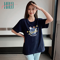 Halo Queen 短袖T恤女时尚印花设计感T恤宽松内搭打底衫H141T1176