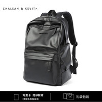 CHALEAH&KEVITH双肩包皮质男士背包商务休闲百搭多功能电脑包出差旅行包大书 黑色