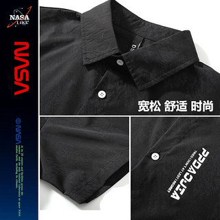 NASA LIKE潮牌衬衫夏季冰丝短袖男女日系宽松休闲衬衣百搭青少年上衣 NASA联名-黑色 L（100-120斤）