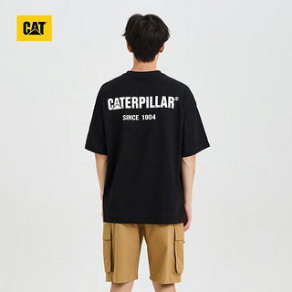 CAT卡特24夏季男户外后身Logo简约宽松全棉美式复古短袖T恤 黑色 S