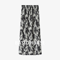Basic House/百家好2024夏季女士设计感半身裙时尚气质优雅长裙子 白底黑花 L