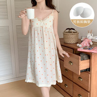 诗莉奥(SHILIAO)睡衣女夏季甜美ins风泡泡棉薄款带胸垫吊带睡裙家居服可外穿 941#橙色圆点 L