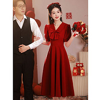 SAIDELE 塞德勒 敬酒服小个子新娘平时可穿日常回门订婚连衣裙红色礼服女夏季法式