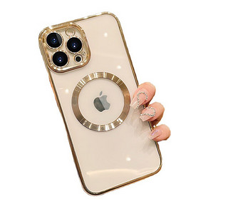 帕洛达 适用iphone15手机壳电镀磁吸13苹果14保护套新款14Promax硅胶透明 电镀磁吸圈-远峰蓝 iPhone13Pro