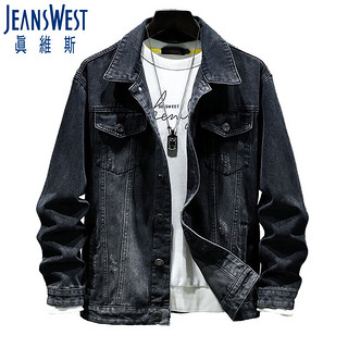 JEANSWEST 真维斯 夹克男2024夏季舒适柔软刺绣时尚街头风男士夹克上衣黑色3XL