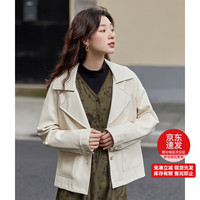 茵曼法式通勤翻领落肩短外套女经典宽松不挑人百搭18332|222 杏色 L