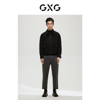 【羊毛】GXG男装经典蓝色系列黑色短大衣22年冬季