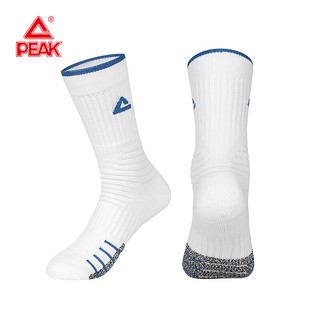 PEAK 匹克 运动袜篮球袜训练透气吸汗防滑耐磨跑步运动健身高筒篮球袜 白蓝色1双 均码（适合39-46码）